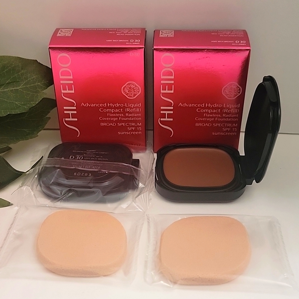 2 x SHISEIDO Advanced Hydro-Liquid Compact (REFILL) 0.42 oz D30 VERY RICH BRO…